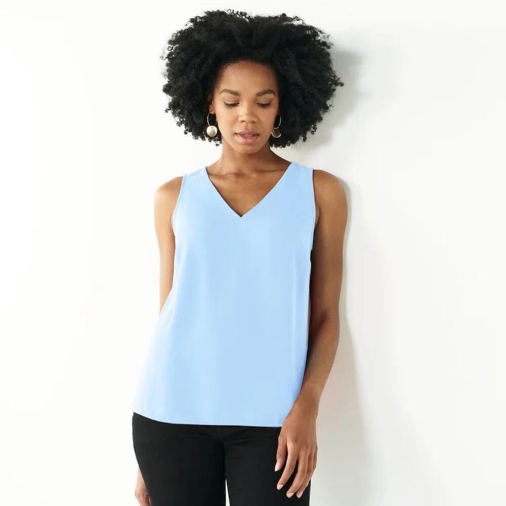 Nine West Light Blue V-Neck Chiffon Tank Top